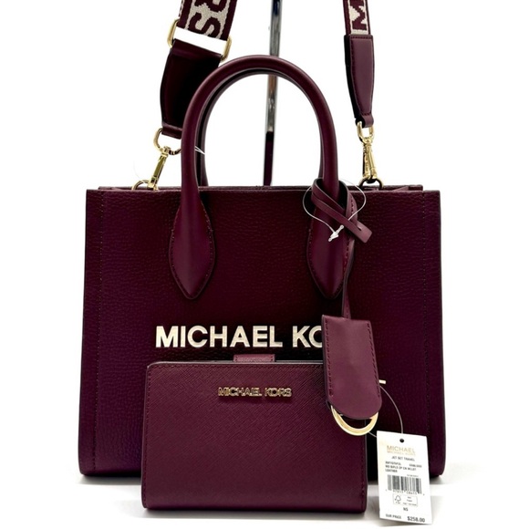 Michael Kors Mirella Small Logo Crossbody Bag & Matching Bifold Wallet Ox Blood - Picture 1 of 12